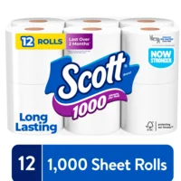 Scott 1000 1-Ply Toilet Paper Unscented - 12 ct