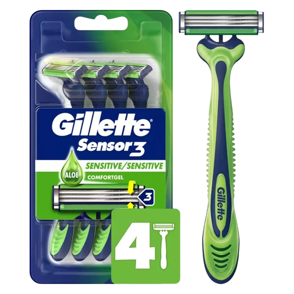 Gillette Sensor3 Sensitive Men's Disposable Razor, 4 Razors