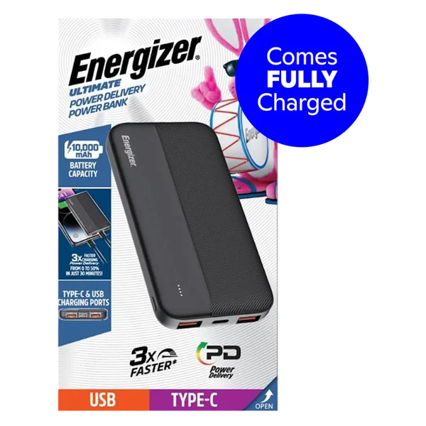 Energizer 10,000mAh Dual PD USB and 1 Type-C Powerbank
