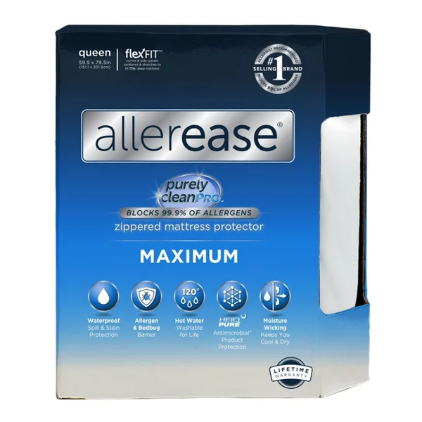 Allerease Maximum Queen Waterproof Allergy and Bedbug Protection Zippered Mattress Protector