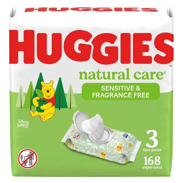 Huggies Natural Care Sensitive Baby Wipes, Unscented, 3 Flip-Top Packs (168 Wipes Total)