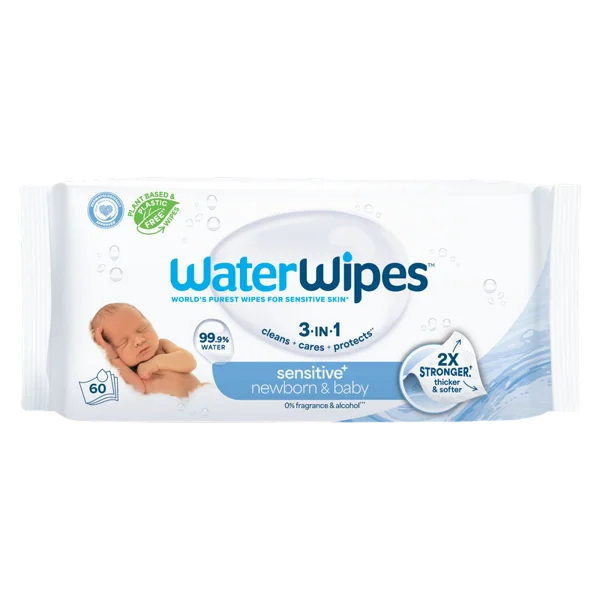 WaterWipes Sensitive+ Newborn & Baby Wipes, 60 Count (1 Pack)