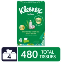 Kleenex Soothing Lotion 3-Ply Facial Tissue Flat Box 120 ct ea - 4 pk
