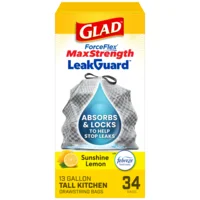 Glad ForceFlex MaxStrength Sunshine Lemon Tall Kitchen Trash Bags 13 Gal