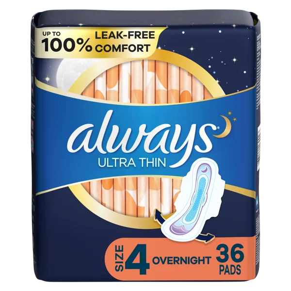Always Ultra Thin Overnight Pads with Wings Size 4 36ct