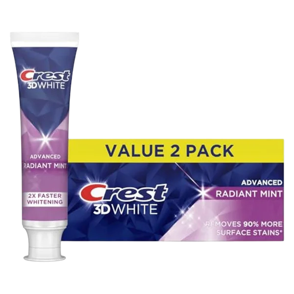 Crest 3D White Advanced Toothpaste, Radiant Mint, 3.3 oz, Pack of 2