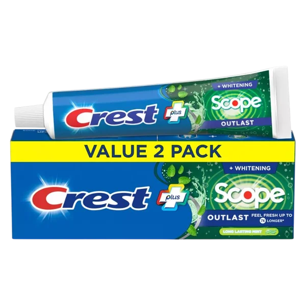 Crest Whitening Plus Scope Outlast Toothpaste, Long Lasting Mint, 5.4 oz, 2 pack