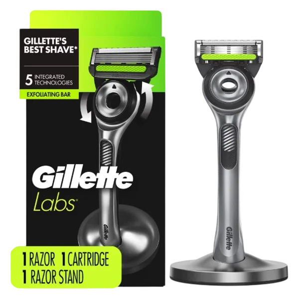 GilletteLabs with Exfoliating Bar Shaving Razor for Men, 1 Handle, 1 Razor Blade Refill, 1 Magnetic Stand