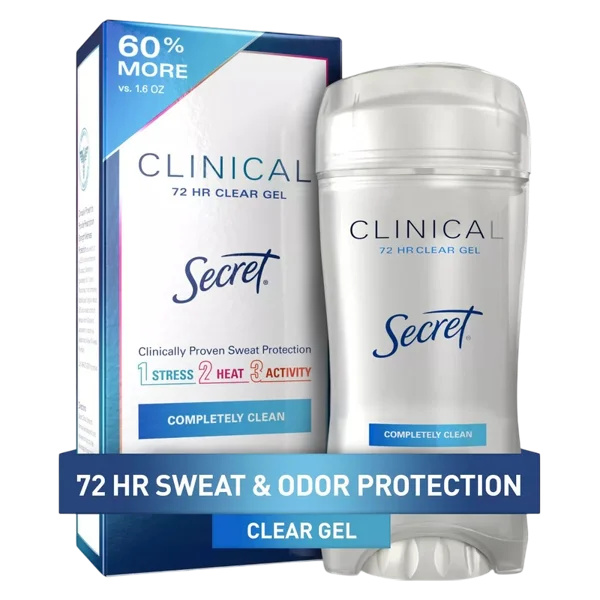 Secret Clinical Strength Clear Gel Antiperspirant and Deodorant for Women, Completely Clean, 2.6 oz