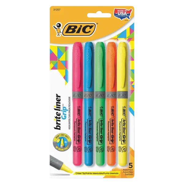BIC Brite Liner Grip Assorted Highlighters 5pk