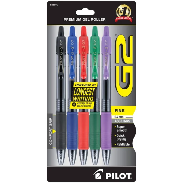 Pilot 5pk G2 Gel Pens Fine Point 0.7mm Multicolored Ink
