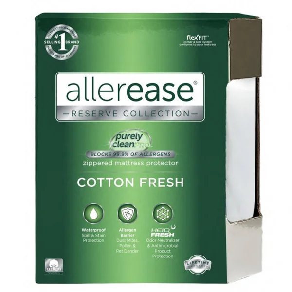 Allerease Queen Cotton Fresh Waterproof Allergen Barrier Zippered Mattress Protector