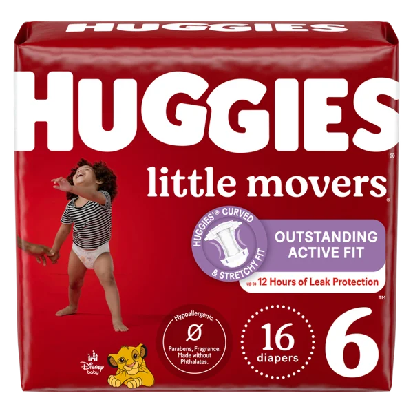 Huggies Little Movers Baby Diapers, Size 6 (35+ lbs), 16 Ct