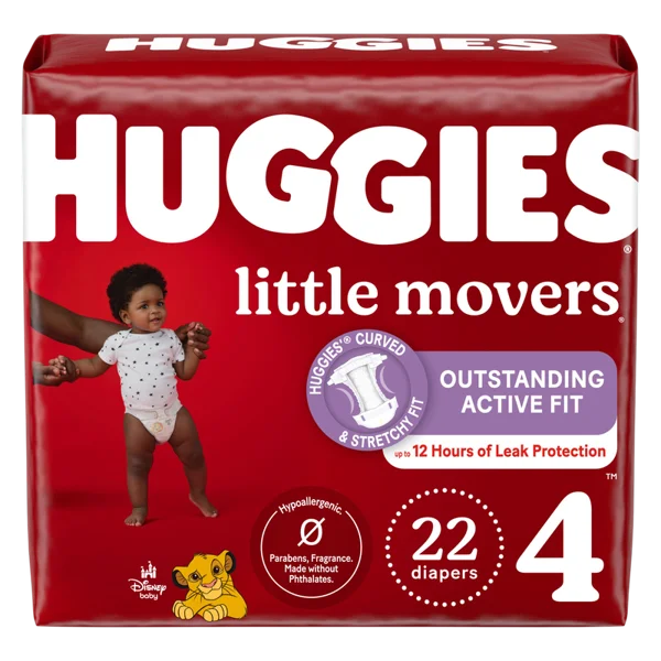 Huggies Little Movers Baby Diapers, Size 4 (22-37 lbs), 22 Ct