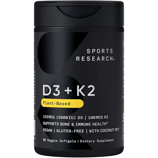 Sports Research Vegan Vitamin D3 + K2 with Coconut Oil 60ct