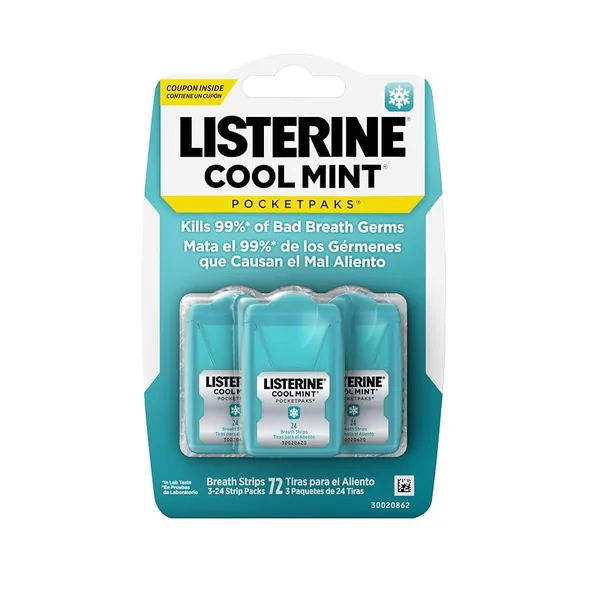 Listerine PocketPaks Breath Strips, Cool Mint, 24ct, 3-Pack