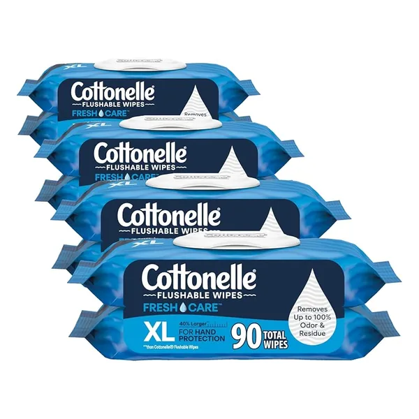 Cottonelle XL Flushable Wet Wipes, 45ct Flip-Top Packs, 8-Pack