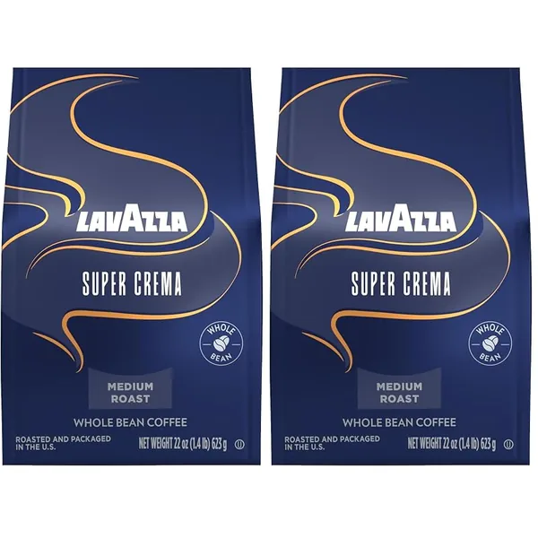 Lavazza Super Crema Whole Bean Coffee 22oz, 2-Pack