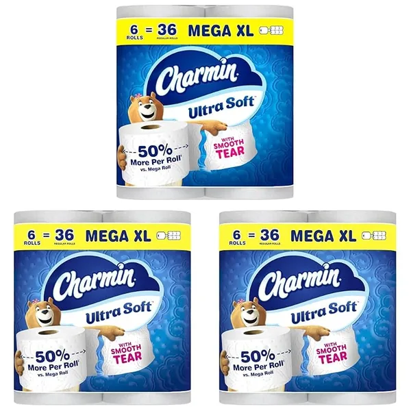 Charmin Ultra Soft Toilet Paper, 6 Mega XL Rolls, 3-Pack