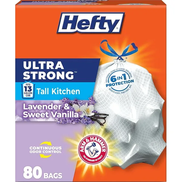 Hefty Ultra Strong 13 Gal Kitchen Trash Bags, Lavender Vanilla, 80ct