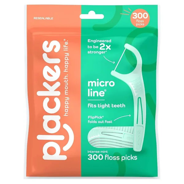 Plackers Micro Line Floss Picks, Intense Mint, 300ct