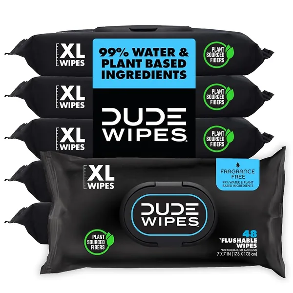 DUDE Wipes Unscented Flushable Wipes, 6 Packs, 288ct
