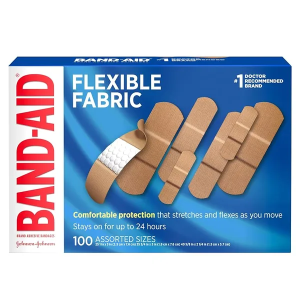 Band-Aid Flexible Fabric Bandages, Assorted Sizes, 100ct
