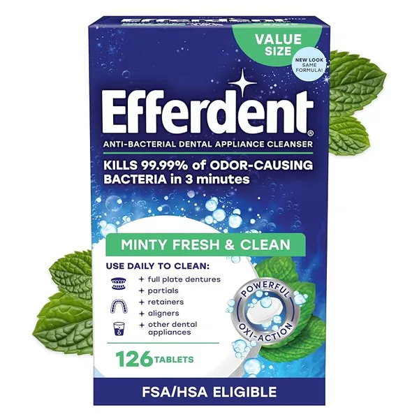 Efferdent Denture Cleaner Tablets, Minty Fresh & Clean, 126ct