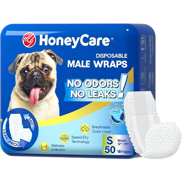 Honey Care All-Absorb Male Dog Wraps Small 50ct