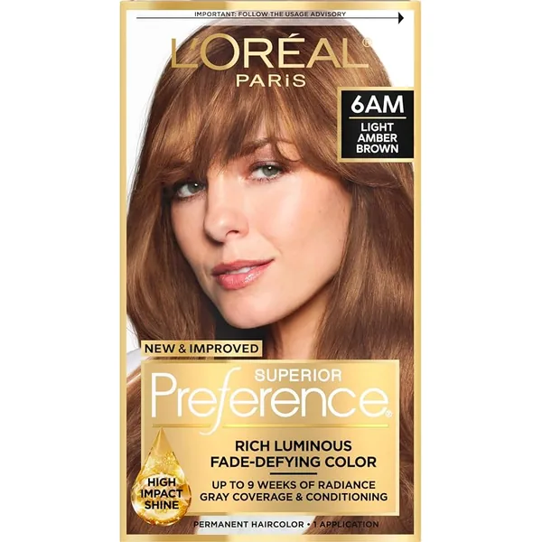 L'Oreal Paris Superior Preference Hair Color 6AM Light Amber Brown, 12-Pack