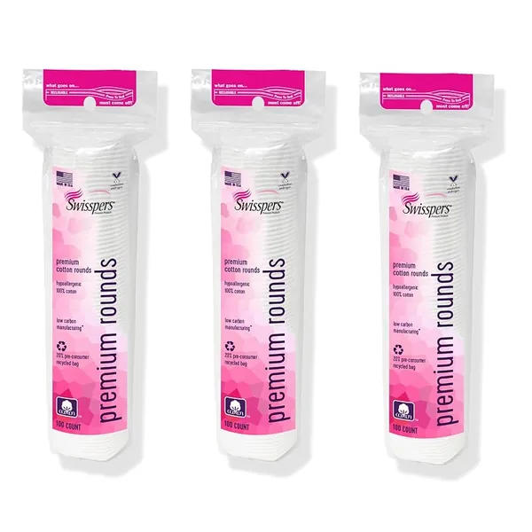 Swisspers Premium Cotton Rounds 100ct, 3-Pack