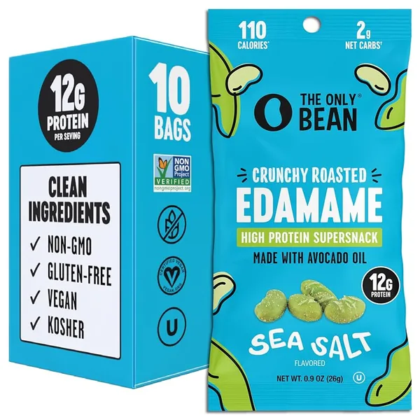 The Only Bean Dry Roasted Edamame Sea Salt 0.9oz, 10-Pack
