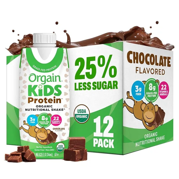 Orgain Kids Organic Protein Shake Chocolate 8.25 fl oz, 12-Pack