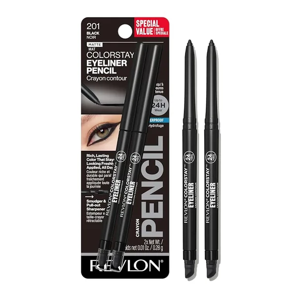 Revlon ColorStay Waterproof Eyeliner Pencil 201 Black, 2-Pack