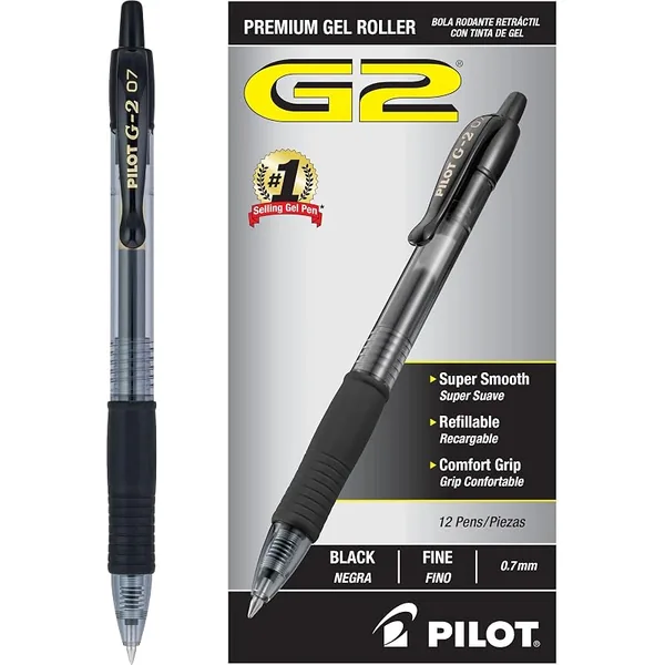 Pilot G2 Gel Pens Fine Point 0.7mm Black 12ct
