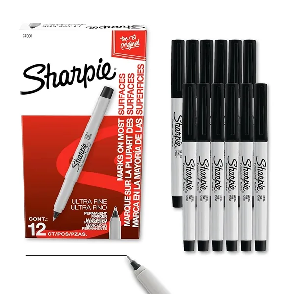 Sharpie Permanent Markers Ultra Fine Tip Black 12ct