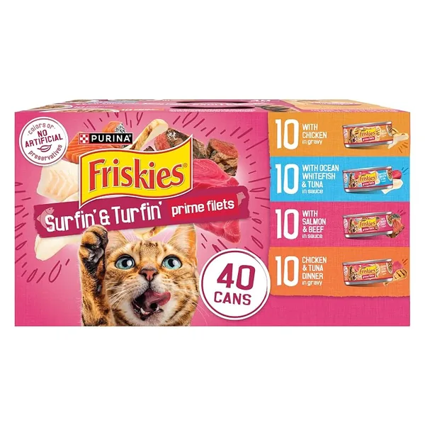 Purina Friskies Prime Filets Wet Cat Food Variety Pack 5.5oz, 40-Pack