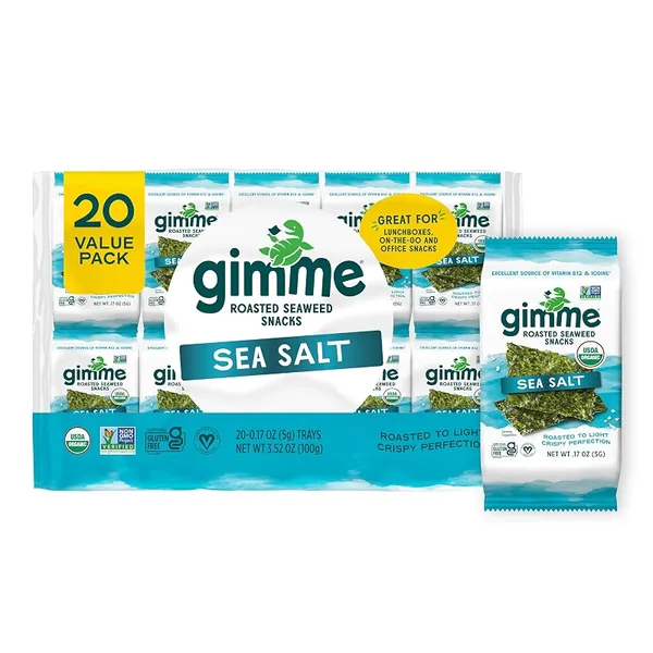 gimMe Organic Roasted Seaweed Snacks Sea Salt 0.17oz, 20-Pack