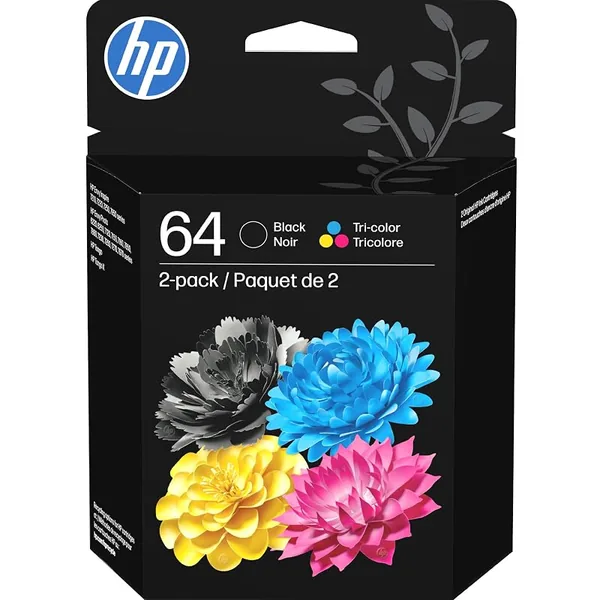 HP 64 Black & Tri-Color Ink Cartridges, Combo Pack