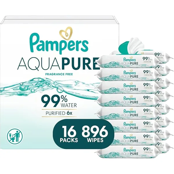 Pampers Aqua Pure Unscented Baby Wipes 896ct (16 x 56ct)