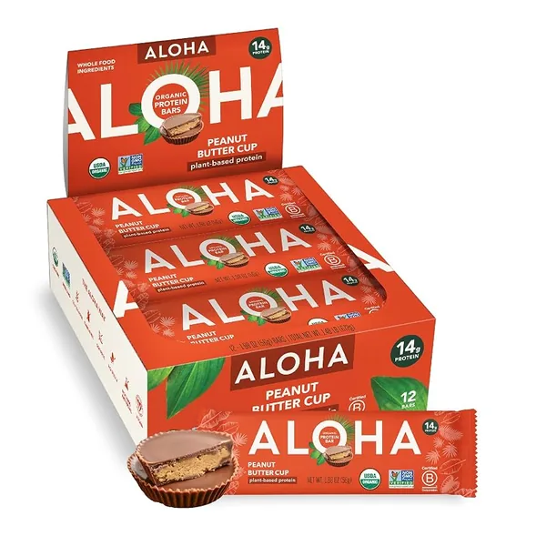 ALOHA Organic Plant-Based Protein Bars Peanut Butter Cup 12ct