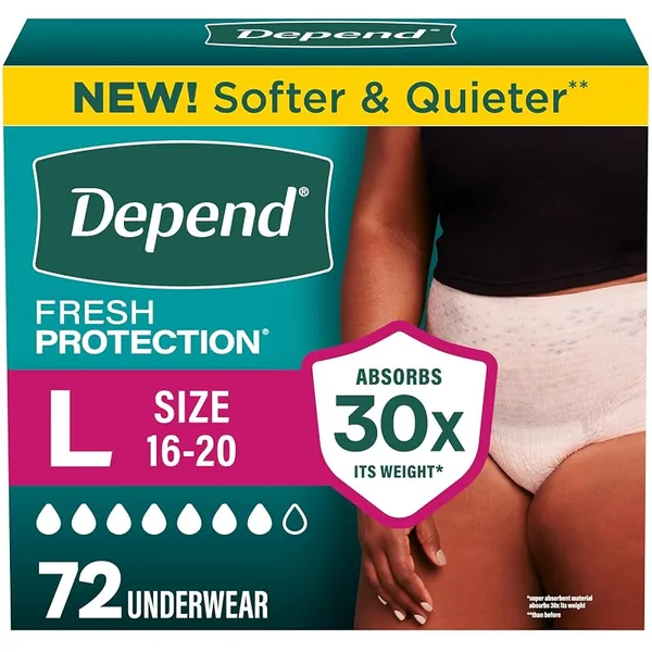 Depend Fresh Protection Adult Diapers for Women, Large, 72ct