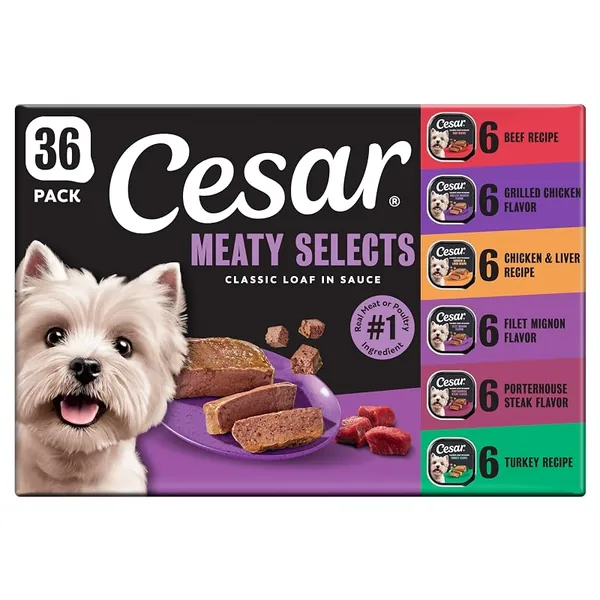 Cesar Classic Loaf in Sauce Wet Dog Food Meaty Selects, 3.5oz, 36ct