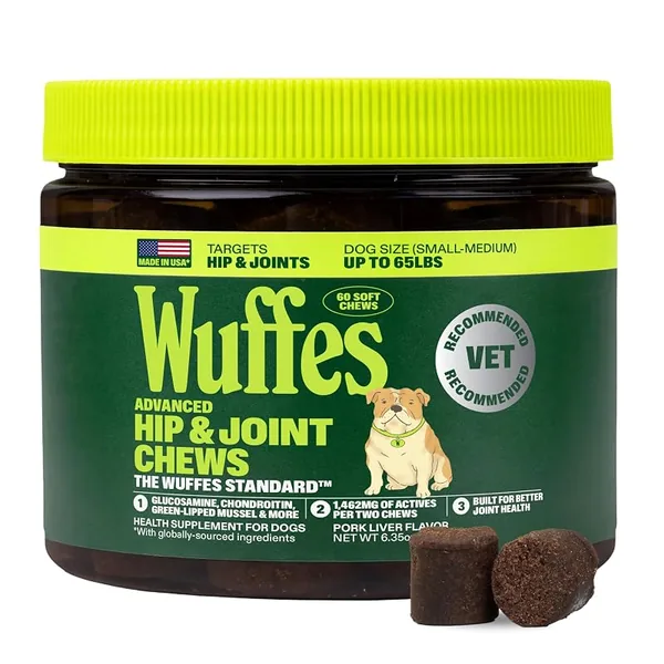 Wuffes Advanced Hip & Joint Chews for Small & Medium Dogs, Pork 60ct