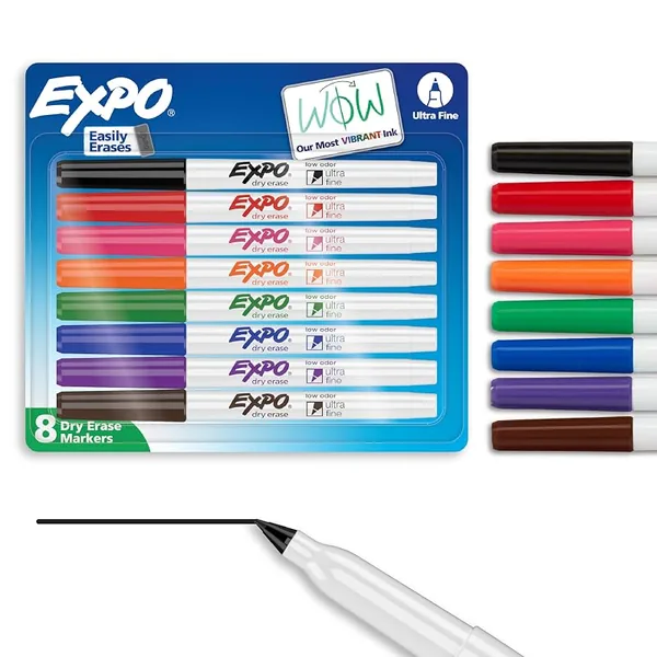 EXPO Low Odor Dry Erase Markers Ultra Fine Tip Assorted Colors 8ct