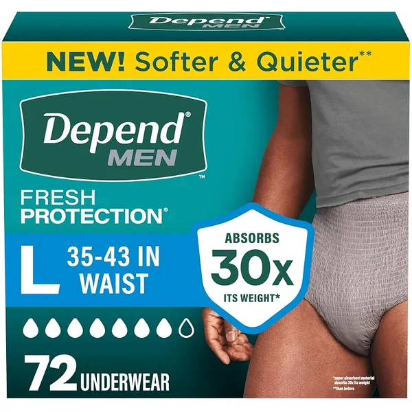 Depend Fresh Protection Adult Diapers for Men, Large, 72ct