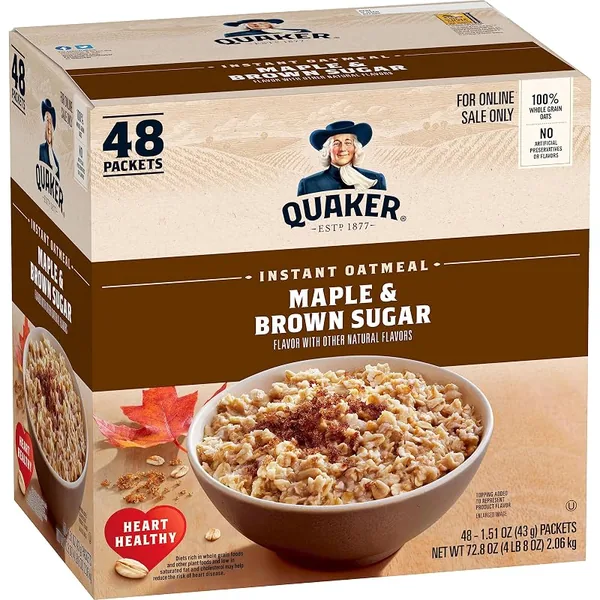Quaker Instant Oatmeal Maple & Brown Sugar 1.51oz Packets, 48ct