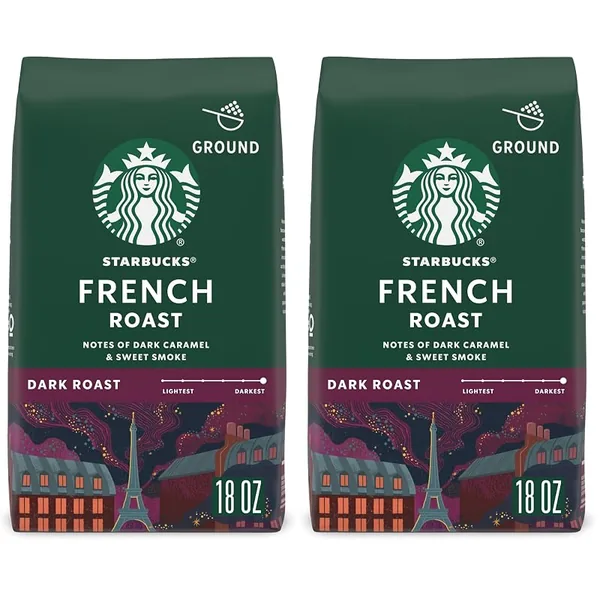 Starbucks French Roast Dark Roast Ground Coffee 18oz, 2-Pack