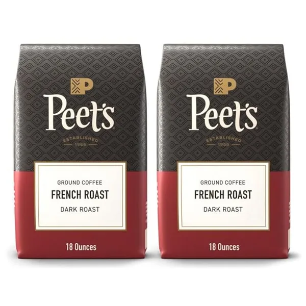 Peet's Coffee French Roast Dark Roast Ground Coffee 18oz, 2-Pack
