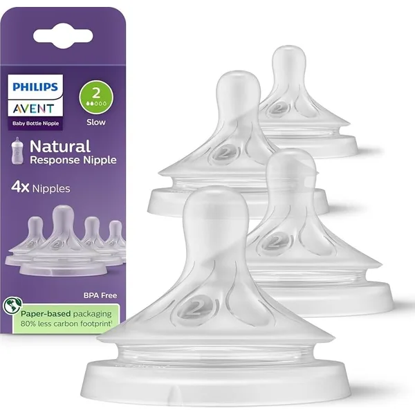 Philips Avent Natural Response Bottle Nipples Slow Flow, 4-Pack